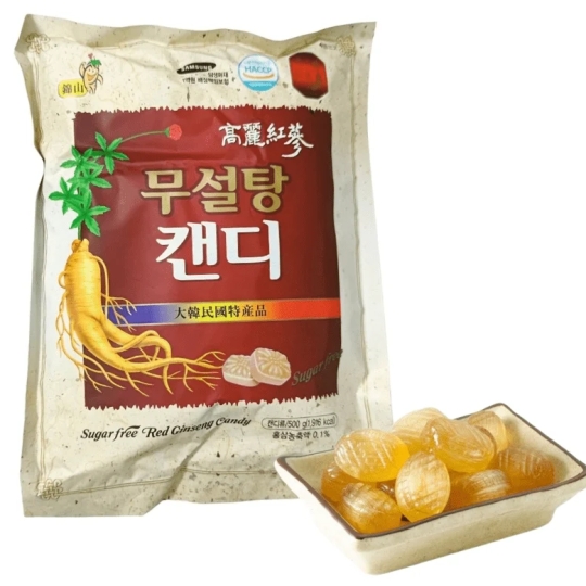 Kẹo Hồng Sâm Không Đường 365 Hàn Quốc màu trắng Gói 500g